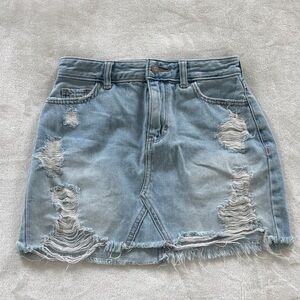 Hollister Ripped Denim Mini Skirt - Light Blue
